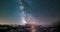 Milky way Time Lapse, starry sky rotating over the Alps in summertime. Motion clouds