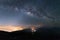 Milky way and Zodiac light on night sky above Doi Inthanon National park. Chiang mai, Thailand