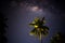 Milkyway behind palm trees in Indonesia