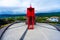 mill on Avenida do Mar, red with strong colors in the parish of SÃ£o Roque, Pico Island, Azores archipelago.