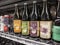 Mill Creek, WA USA - circa April 2022: Angled, selective focus on alcoholic seltzers and ciders for sale inside a grocery store