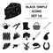 Mill, gloves, fence and other farm equipment. Farm and gardening set collection icons in black style vector symbol stock