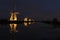 Mill in Unesco place Kinderdijk, by night.