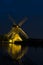 Mill in Unesco place Kinderdijk, by night.