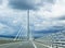 Millau Viaduct in Southern France. People in cars drive over the bridge which is part of the A75-