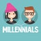 Millennials conceptual sign: young boy and girl sharing one pair