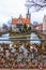 Miller`s Guild House and Love Bridge on the canal in Gdansk old town, Poland