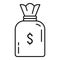 Millionaire money bag icon, outline style