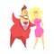 Millionaire Rich Man Walking Holding Around A Waist A Pretty Blond Woman,Funny Cartoon Character Lifestyle