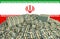 Millions of Dollars - Pile of new 100 Dollar Bills in front of the Iran flag