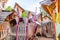 MILOVICE, CZECH REPUBLIC - SEPTEMBER 3, 2018: Mirakulum amusement park. Wooden climbing castle for children near