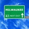 MILWAUKEE road sign against clear blue sky