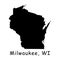 Milwaukee on Wisconsin State Map. Detailed WI State Map with Location Pin on Milwaukee City. Black silhouette vector map isolated