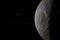 Mimas surface, Saturn`s moon, orbiting in the outer space