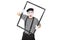 Mime artist performing with a picture frame