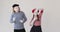 Mime artists dancing over white background