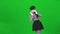 Mime girl going somewhere, talking on the phone. Chroma key.