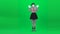 Mime girl is looking very scared. Chroma key. Full length.