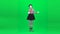 Mime girl playing guitar, begging alms. Chroma key. Full length.