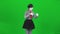 Mime girl is singing a song and bowing. Chroma key.
