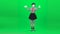 Mime girl singing song and bowing. Chroma key. Full length.