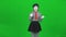 Mime girl trying drink something disgusting. Green screen, Chroma key.