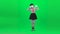 Mime woman singing song and gesticulating. Chroma key. Full length.