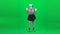 Mime woman using virtual reality glasses. Chroma key. Full length.