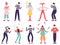 Mimes and clowns. Circus and street artists, comedy performing, juggling and magic tricks vector illustration set