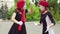 Mimes girls do performance in the street