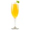 Mimosa cocktail with bubbly champagne and orange juice on white background