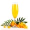 Mimosa cocktail with bubbly champagne and orange juice on white background