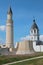 Minaret of Cathedral mosque and belltower of Church of Assumption. Bulgar, Russia