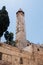 Minaret of the Mosque Omar next to the courtyard of the Church of the Holy Sepulchre in the old city of Jerusalem, Israel.