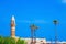 Minaret, walls and palm Caesarea.