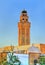 Minaret of Zaouia Kadria Mosque in the medina of Tozeur, Tunisia