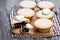 Mince pie group on cutting board on wooden background