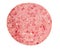 Minced beef slice on white background. Salami meat isolated