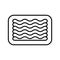 Minced meat in tray. Linear icon of industrial packaging of semi-finished meat products. Black simple illustration of ground-meat