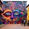 Mind-Bending Mural: A Fusion of Cultural Symbols and Futuristic Elements