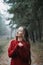 Mindfulness-based cognitive therapy, Mindfulness practices. Young woman with long hair relaxing in forest