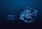 Mindset change concept with human brain in futuristic glowing low polygonal style on dark blue