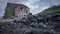 Mine tailings and abandoned building of asbestos mine