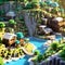 Minecraft inspired village. Minecraft texture world. Generative AI