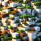 Minecraft inspired village. Minecraft texture world. Generative AI