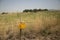 Minefield in Israel with a yellow sign Danger mines