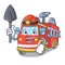 Miner fire truck mascot cartoon