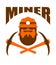 Miner logo. Mining Bitcoin Crypto Currencies. Worker with pickax