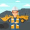 Miner with mining equipment on background.