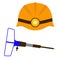 A miner`s hardhat and a jackhammer. Isolated vector image